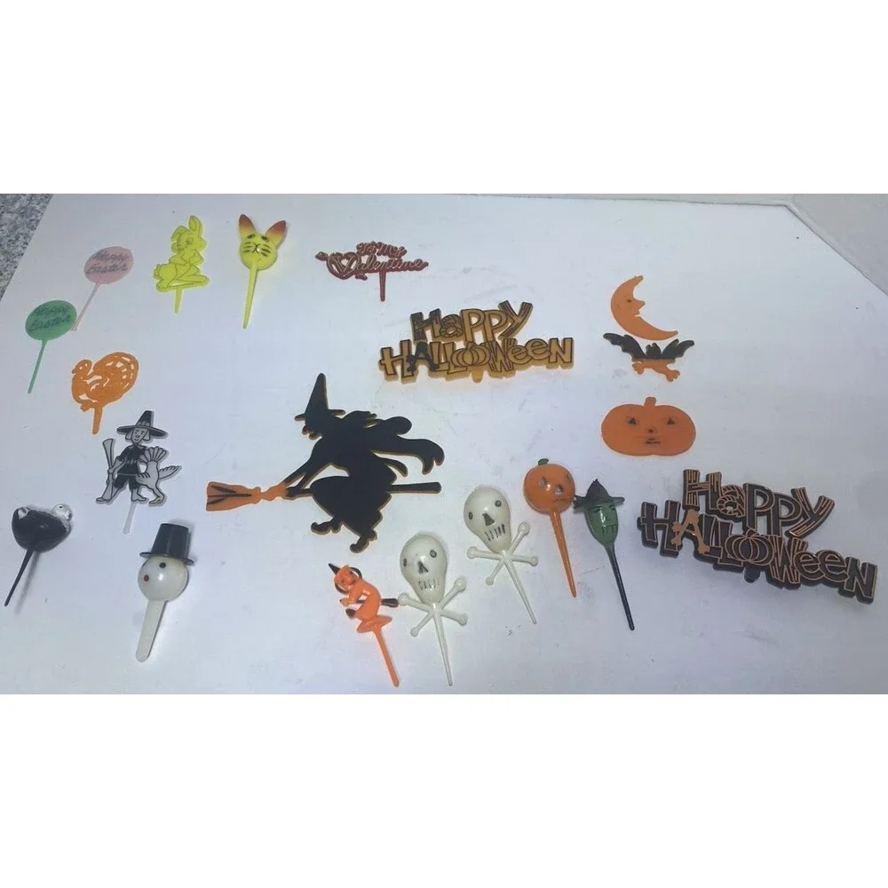 20 Vtg Cupcake Cake Topper Floral Picks Halloween Easter Thanksgiving Christmas